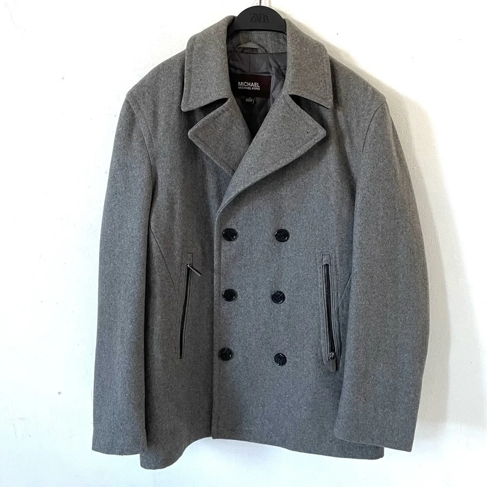 MICHAEL Michael Kors Men’s Gray Wool Blend Double Breast Peacoat